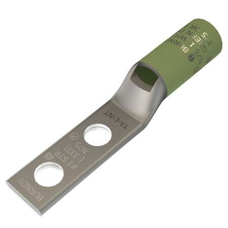 Burndy Copper Compression Lug, Narrow Tongue, 2 Hole w/ Inspection Window, 1 YA1CL2NT14